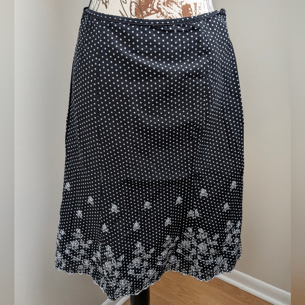 Notations Polka Dot Embroidered Floral Skirt Petite Medium Cotton Garden Grunge